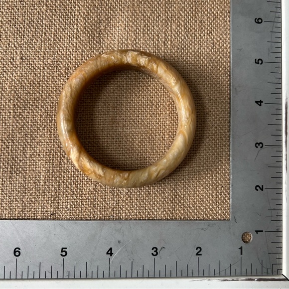 Stone bangle bracelet brown marbled circle heavy statement petite wrist - Picture 4 of 4